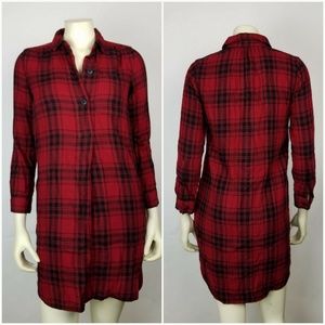 Madewell Womens Shirt Dress Plaid Red Pockets XXS